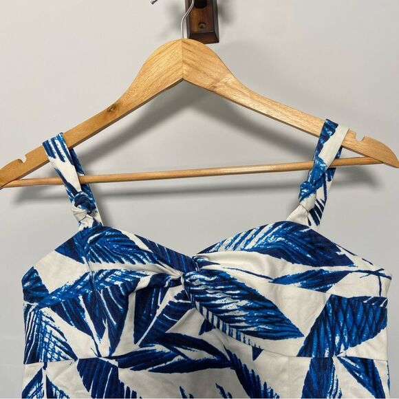 Jones New York Signature Aegean Dress Blue & White Leaf Print Coastal Cottage 8 - Picture 3 of 9